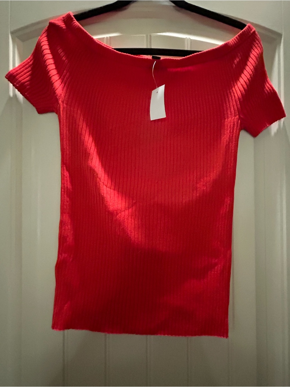 Ann Taylor NWT bright orange Ribbed Off-Shoulder Knit Top